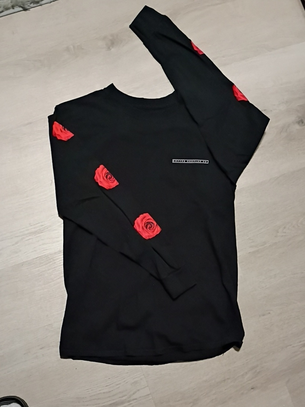 Empyre Black Tee with Red Rose Detail